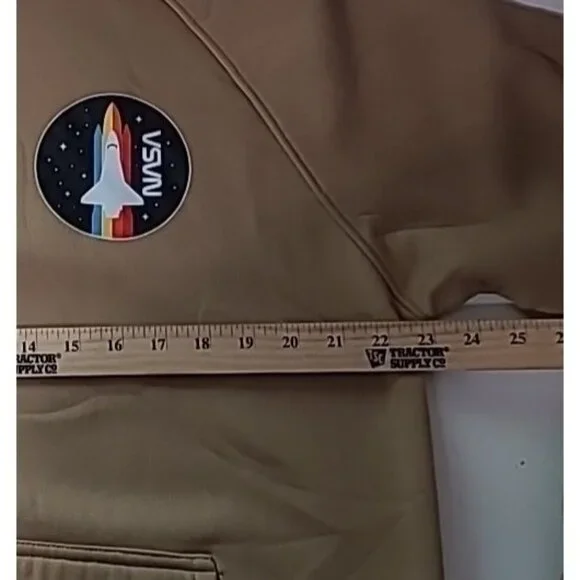 Mens NASA Hoodie Sweatshirt Brown L Relaxed Rocket Skater Surfer Pocket - Picture 8 of 11